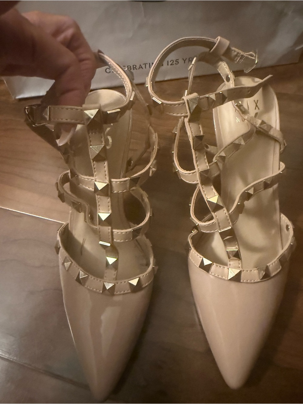 Mix No. 6 Nude Strappy Pointed-Toe Stud Pumps